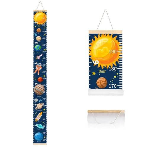 WDSBZNB Messlatte Kinder Höhenmaß-Lineal for Kinder, Cartoon-Planet-Rakete, hängendes Kinder-Messlatte-Scroll-Poster, Gemälde for Jungen-Schlafzimmer-Dekor(Beige Scroll) von WDSBZNB