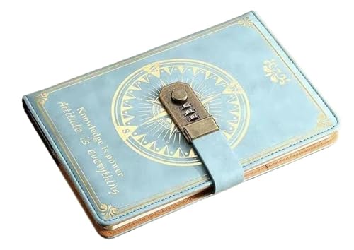 WDSBZNB Tagebuch Mit Schloss A5 200 Seiten Notebook Retro Passwort Buch Mit Schloss Tagebuch Bindemittel Verdickt Kreative Hand Ledger Student Notizblock Schreibwaren(Aquamarine) von WDSBZNB