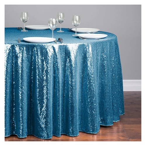 WDSBZNB Tischdecke Rund 1 stücke Pailletten Tischdecke Glitter Runde Tischdecke Rose Gold Silber Tischdecke for Hochzeit Party Geburtstag Hause Bankett Dekoration(Lake Blue,Diameter 0.6M) von WDSBZNB