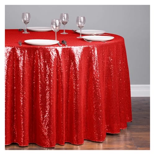 WDSBZNB Tischdecke Rund 1 stücke Pailletten Tischdecke Glitter Runde Tischdecke Rose Gold Silber Tischdecke for Hochzeit Party Geburtstag Hause Bankett Dekoration(Red,Diameter 0.8M) von WDSBZNB