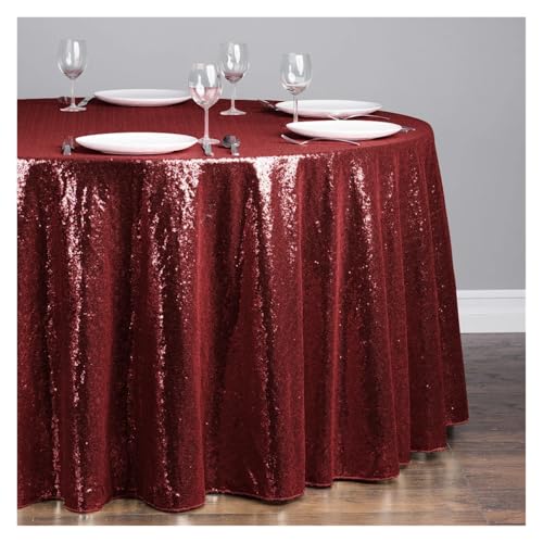 WDSBZNB Tischdecke Rund 1 stücke Pailletten Tischdecke Glitter Runde Tischdecke Rose Gold Silber Tischdecke for Hochzeit Party Geburtstag Hause Bankett Dekoration(Wine red,Diameter 0.6M) von WDSBZNB