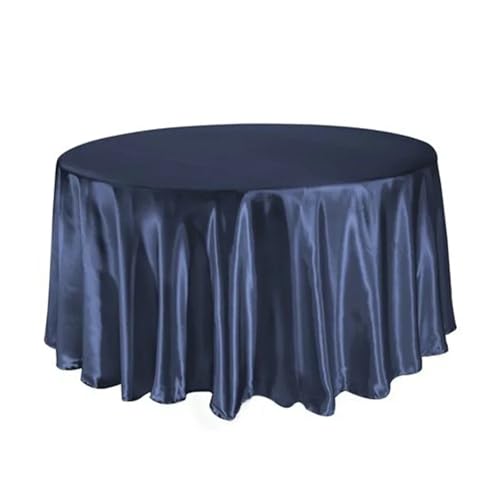 WDSBZNB Tischdecke Rund Runde Satin-Tischdecken mit hellem, glattem Stoff, einfarbig, for Hochzeits-, Party-, Restaurant- und Bankettdekorationen(Deep Blue,108inch-275cm) von WDSBZNB