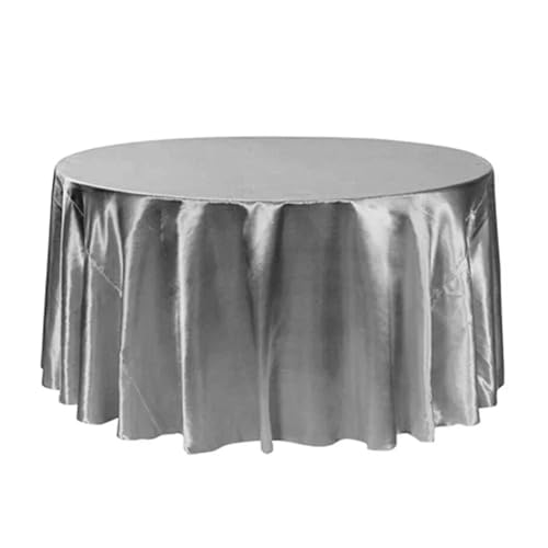 WDSBZNB Tischdecke Rund Runde Satin-Tischdecken mit hellem, glattem Stoff, einfarbig, for Hochzeits-, Party-, Restaurant- und Bankettdekorationen(Silver,120inch-305cm) von WDSBZNB