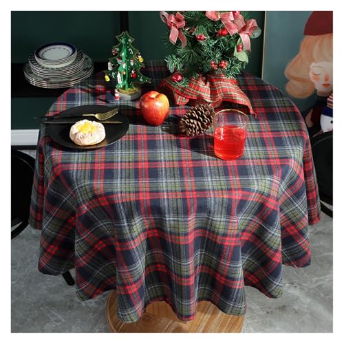 WDSBZNB Tischdecke Rund Weihnachtsdekoration, runde Tischdecke, Karierter Tischbezug for Neujahr, Familientreffen, Restaurant, Party, Abendessen, Heimdekoration(Blue Plaid,D140CM) von WDSBZNB