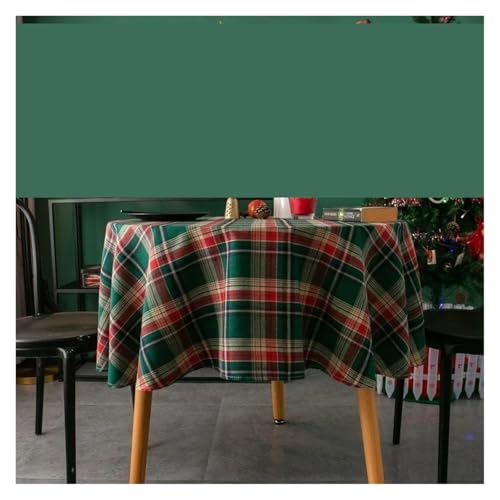 WDSBZNB Tischdecke Rund Weihnachtsdekoration, runde Tischdecke, Karierter Tischbezug for Neujahr, Familientreffen, Restaurant, Party, Abendessen, Heimdekoration(Green,D140CM) von WDSBZNB