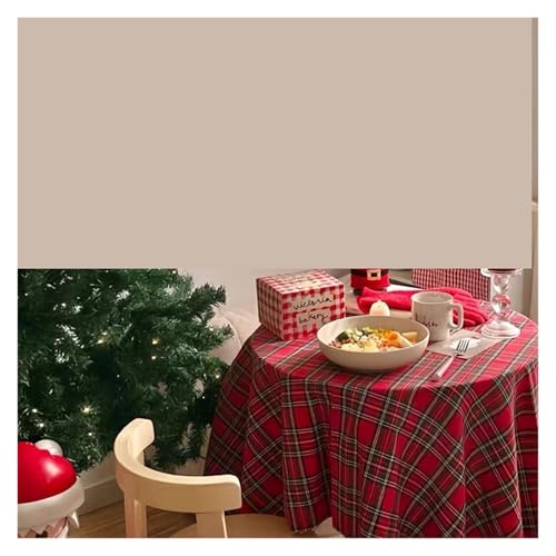 WDSBZNB Tischdecke Rund Weihnachtsdekoration, runde Tischdecke, Karierter Tischbezug for Neujahr, Familientreffen, Restaurant, Party, Abendessen, Heimdekoration(Red Plaid,D120CM) von WDSBZNB