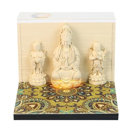 3D-Kalender 2025, Kunstblöcke, Zeitmess-Kalender 2025, kreativer Guanyin sitzend auf Lotus-Papier, Skulptur, 3D-Notizblock, DIY-Kalender mit Licht, Papierschnitzerei, Basteln, Ornamente von WDWGLIYN