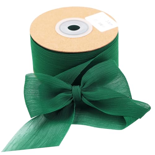 Geschenkband Schleifenband 3.8cmx 22.8m Chiffonband Seidenband für Geschenkverpackung Hochzeitseinladungen Blumenarrangement (Dunkelgrün) von WDZGX