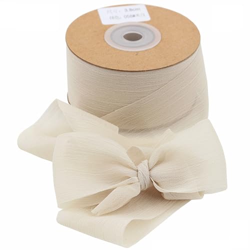 Geschenkband Schleifenband 3.8cmx 22.8m Chiffonband für Geschenkverpackung Hochzeitseinladungen Blumenarrangement (Beige) von WDZGX