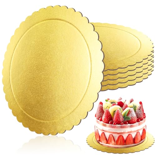 WDZGX Cake Board 25cm Tortenunterlage Cakeboard Rund 6STK Kuchenplatten Karton Pappe Wiederverwendbar Torten Unterplatten für Transport Kuchen Torten Gold (10 inch Gold) von WDZGX