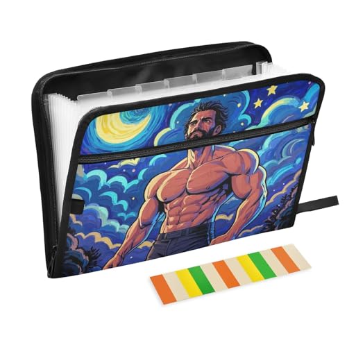 Art Star Fächermappe Muscle Man mit Etiketten, 13 Taschen, A4, Briefgröße mit Reißverschluss, für Erweiterungsmappe von WDdZzyy