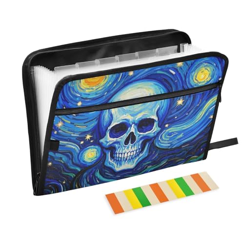 Art Starry Skull Aktenordner, 13 Taschen, A4, Briefgröße mit Reißverschluss, für Quittungen, Organizer von WDdZzyy