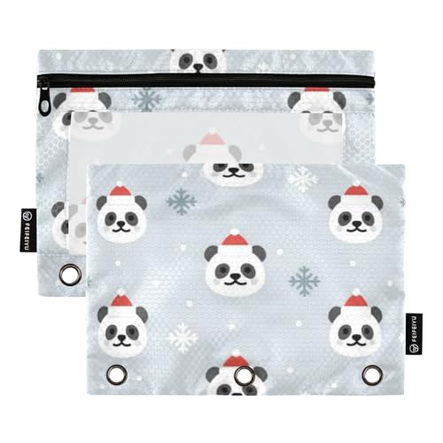 Binder-Taschenordner mit transparentem Fenster, graues Weihnachts-Panda-Federmäppchen in verschiedenen Farben, 3-Loch-Binder für Büro, Schule, Kosmetik, 2 Stück von WDdZzyy