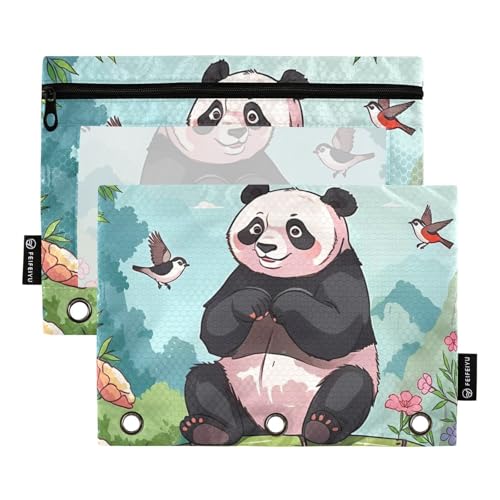 Bindertaschen mit transparentem Fenster, Cartoon-Panda-Garten, Kunststoff-Federmäppchen in verschiedenen Farben, 3-Loch-Binder für Bürobedarf, 2 Stück von WDdZzyy