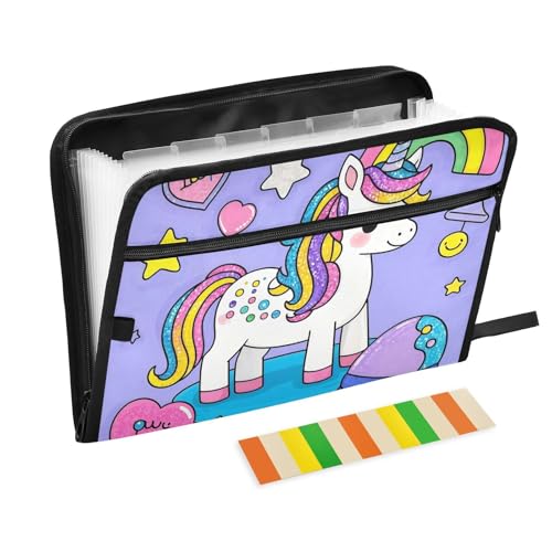 Cartoon-Erweiterungsmappe mit niedlichem Pailletten-Einhörner, 13 Taschen, A4, Briefgröße mit Reißverschluss, für breite Aktenordner Cartoon-Erweiterungsmappe mit niedlichem Pailletten-Einhörner, 13 Taschen, A4, Briefgröße mit Reißverschluss, für breite Aktenordner von WDdZzyy