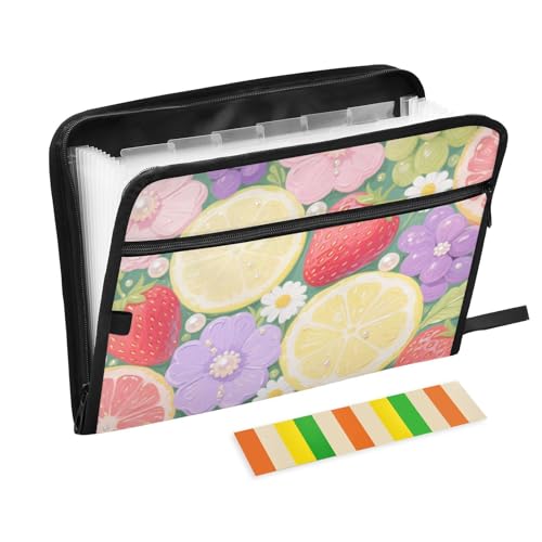 Dokumentenmappe mit bunten Früchten und Blumen, 13 Fächer, A4, Briefgröße mit Reißverschluss, für Organizer, Aktenordner Dokumentenmappe mit bunten Früchten und Blumen, 13 Fächer, A4, Briefgröße mit Reißverschluss, für Organizer, Aktenordner von WDdZzyy