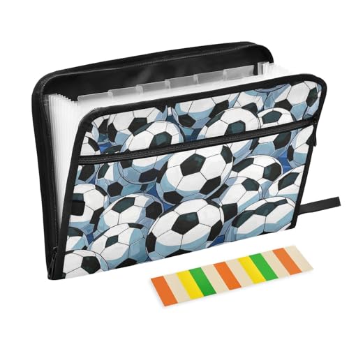 Fächermappe mit niedlichem Cartoon-Fußball-Design, 13 Fächer, A4, Briefgröße mit Reißverschluss, für Papierordner von WDdZzyy