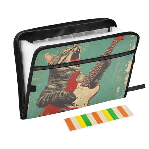 Guitar Cat 50er Jahre Aktenhüllen, 13 Fächer, A4, Briefgröße mit Reißverschluss, für entsprechenden Aktenordner Guitar Cat 50er Jahre Aktenhüllen, 13 Fächer, A4, Briefgröße mit Reißverschluss, für entsprechenden Aktenordner von WDdZzyy