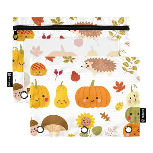 Ringbuch-Tasche mit transparentem Fenster, Herbst-Happy Thanksgiving, weißes Federmäppchen in verschiedenen Farben, Federmäppchen für Bürobedarf, 2 Stück von WDdZzyy