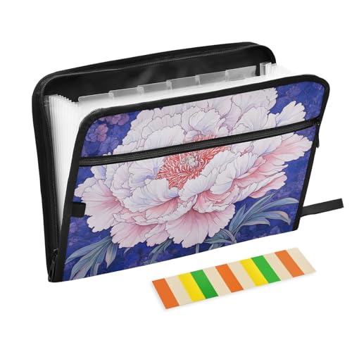 Schöne rosa und weiße Pfingstrosen-Papier-Organizer, Ordner, 13 Taschen, A4, Briefgröße mit Reißverschluss, für Ordner, Organizer mit Taschen von WDdZzyy