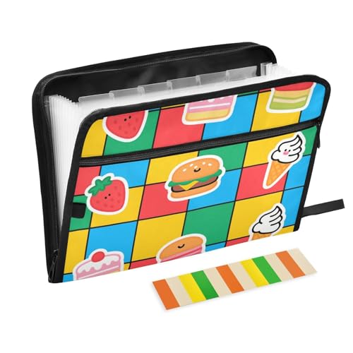 Süße, bunte karierte Dessert-Aktenordner, 13 Taschen, A4, Briefgröße mit Reißverschluss, für Ordner, Organizer mit Taschen Süße, bunte karierte Dessert-Aktenordner, 13 Taschen, A4, Briefgröße mit Reißverschluss, für Ordner, Organizer mit Taschen von WDdZzyy