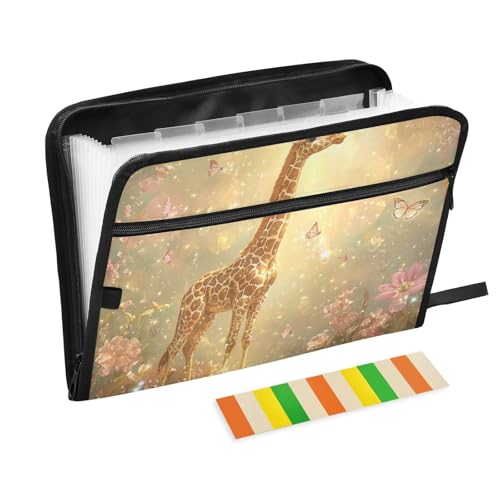 Sweet Giraffe Schmetterlings-Organizer mit Taschen, 13 Taschen, A4, Briefgröße mit Reißverschluss, für Aktenordner von WDdZzyy