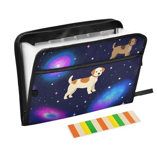 Universe Stars Starry Dog Aktenordner, 13 Taschen, A4, Briefgröße mit Reißverschluss, für Ordner mit Verschluss von WDdZzyy