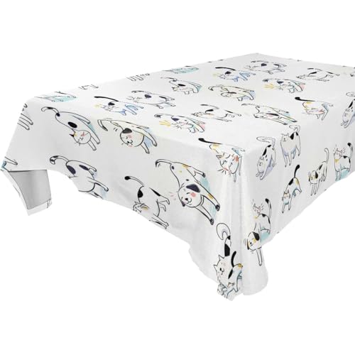 WDdZzyy Tischdecke mit niedlichen weißen Katzen und Hunden, abwischbar, für Küche und Esszimmer, Grill, 1,8 m - 2,4 m, 137,2 x 183,9 cm, Weihnachtstischschutz für rechteckige Tische, 1 Stück von WDdZzyy