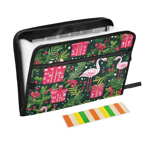 Weihnachtlicher Organizer mit tropischem Flamingos, mit Tasche, 13 Taschen, A4, Briefgröße mit Reißverschluss, für Bürobedarf von WDdZzyy