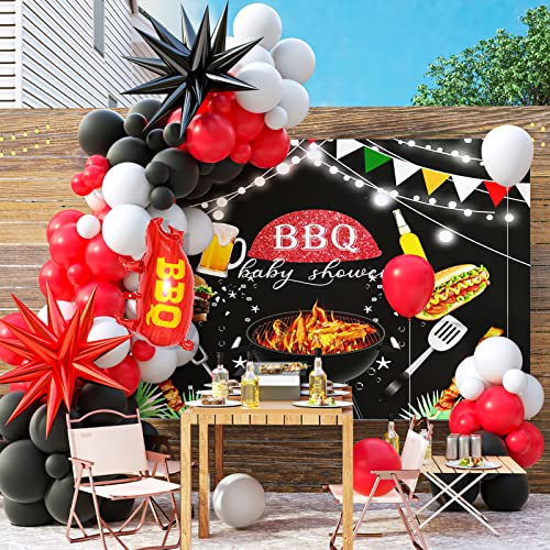 BBQ Luftballons Dekorationen, 111 Stück Schwarz Rot Weiß Grill Luftballons Girlande Bogen Kit, Baby Q Pig Luftballons für Jungen und Mädchen Baby Dusche Geschlecht Reveal Party Dekorationen von WEALLIN