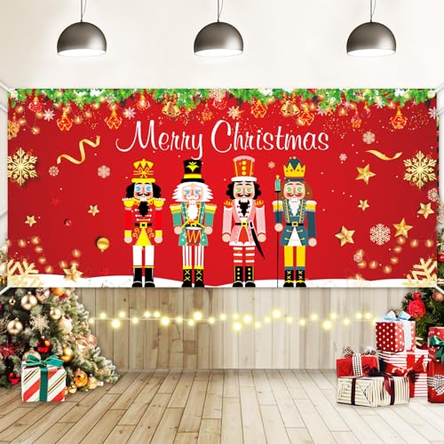 WEALLIN Frohe Weihnachten Banner, Große Weihnachten Deko Banner, Weihnachten Hintergrund Banner, Große Weihnachten Dekoration Banner für Indoor Outdoor Weihnachten Party Supplies, 180x110CM von WEALLIN