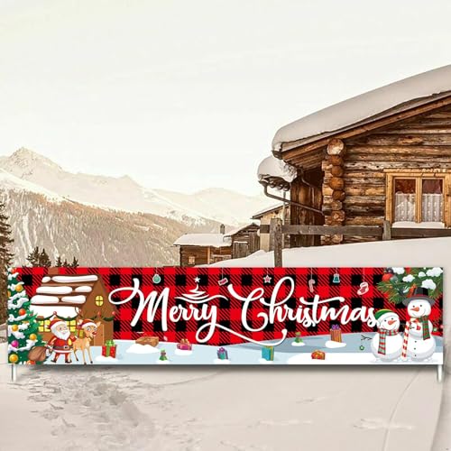 WEALLIN Weihnachten Banner, Weihnachten Deko Banner, Rot Weihnachten Hintergrund Banner, Weihnachtsbanner Dekorationen für Outdoor Indoor Garten Haus Balkon Tür Zaun Weihnachtsdekorationen von WEALLIN