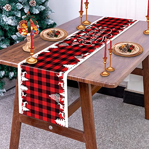 Weihnachten Tischdecke, Retro rot schwarz kariert Weihnachten Tischdekorationen, Lange Weihnachts Tischläufer Weihnachten Deko Tischdecke für Indoor Outdoor Dining Weihnachten Party Supplies von WEALLIN