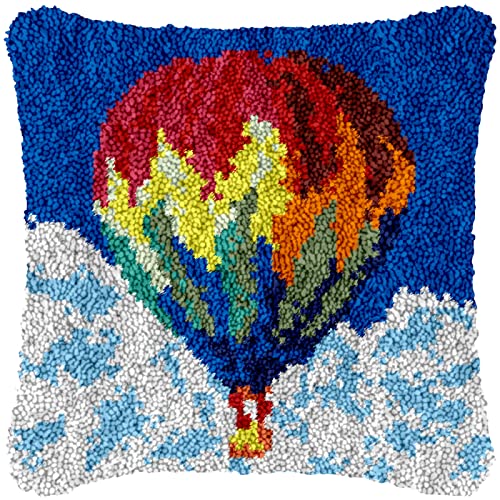 WEAQASD-TSE Bunter Heißluftballon Handstricken Kissenbezug Kits, Häkeln Auto-Kissenbezug Stickerei Kits Material, Kreuzstich Kit für Erwachsene Kinder 43×43cm von WEAQASD-TSE