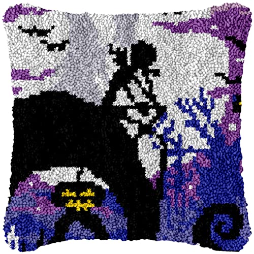 WEAQASD-TSE Halloween Handstricken Kissenbezug Kits, Häkeln Auto-Kissenbezug Stickerei Kits Material, Kreuzstich Kit für Erwachsene Kinder 43×43cm von WEAQASD-TSE