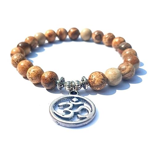 WEAV 8mm Naturstein Mit Lotus Om Baum Anhänger Strang Armband Damen Herren Lucky Buddha Perlen Charm Armband von WEAV