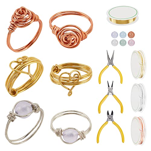 WEBBEDY 12 Satz Ringe Selber Machen Set Schmuck Selber Wire Wrapped Ring Making Kit, DIY Set Erwachsene Für Schmuck Basteln Zubehör-Kit Für Die Schmuckherstellung 3 Styles von WEBEEDY