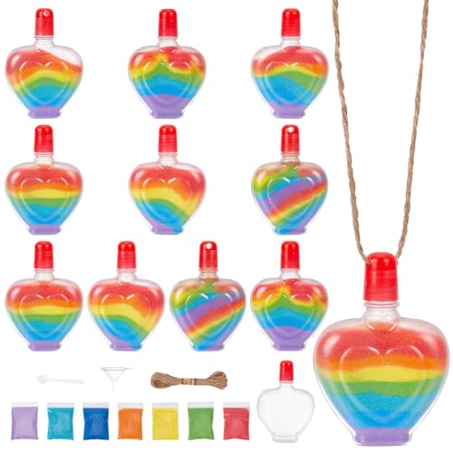 WEBEEDY 10 Sätze Shell Sand Kunstflaschen Sand Kunst Handwerk Container Kits Flaschenketten für DIY Hochzeitsfeierbevorzugungen Gehören Wunschflaschen, farbiger Sand, Seile, Trichter von WEBEEDY