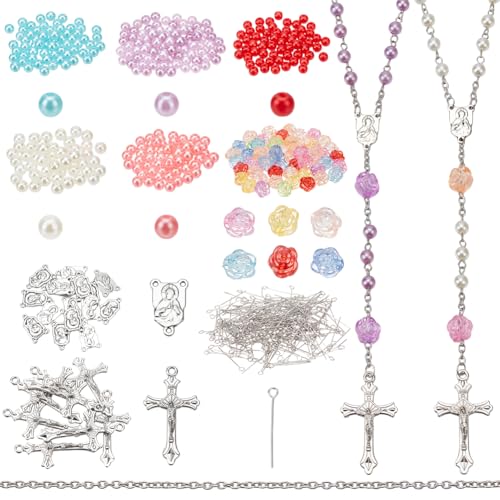 WEBEEDY 10 Sets DIY Rosenkranz Halskette Kit Kreuz Charms Glasperlen Rosenkranz Perlen Kit Rosenkranz Gebet Making Supplies Rosenkranz Schmuck Making Kit Ostern Armband Schmuck Dekoration (6 mm) von WEBEEDY