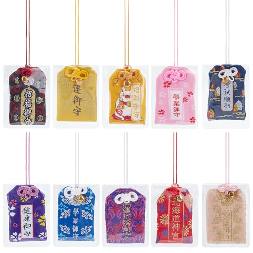 WEBEEDY 10 Stück Japanisches Omamori-Amulett, Glücksbeutel, Glücksbeutel Zum Aufhängen, Glücksamulett-Charms, Feng Shui-Glücksornament, Segensbeutel-Anhänger Für Gesundheit, Bildung, Reichtum, Glück von WEBEEDY