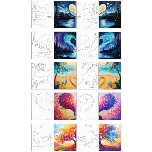 WEBEEDY 10 Stück Vorzeichnung Leinwand Set Paare Malset Date Night Sip And Paint Leinwand Für Erwachsene Kunst Malutensilien Valentinstag Geschenk Date Night Zuhause 203x245mm von WEBEEDY