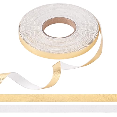 WEBEEDY 10.9 Yards Gold Metallic Lederstreifen, 10mm Flaches Glänzendes Leder für Kunsthandwerk Doppelseitige PU Lederstreifen zum Nähen Gürtel Vorhang Dekorationen Geschenkverpackungen von WEBEEDY