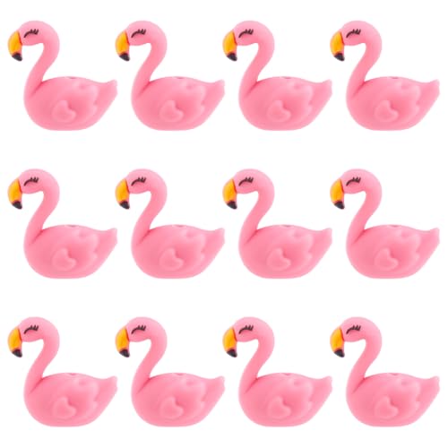 WEBEEDY 12 STK. Flamingo Silikon Fokalperlen Tierfokal Silikonperlen Zum Herstellen von Stiften Schlüsselanhänger Kreative Flamingo Lose Gummiperlen Für Erwachsene Armband Schmuckherstellung von WEBEEDY