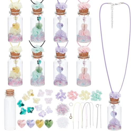 WEBEEDY 12 Sets Blumen-Glasflaschen-Halsketten-Set Wunschglasflaschen Hängende Ornamente Kleine Glasflasche Mit Korkstopfen Halskettenschnur Für Feengeburtstag, Hochzeit, Gastgeschenke, Heimdekoration von WEBEEDY