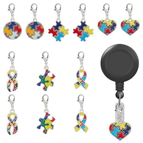 WEBEEDY 12 Stück Abzeichenhalter Für Krankenschwestern Und Lehrer, 6 Farben Puzzle-Ausweishalter-Charms Schmuckherstellung Anhänger für DIY Halskette Armband Ohrring von WEBEEDY