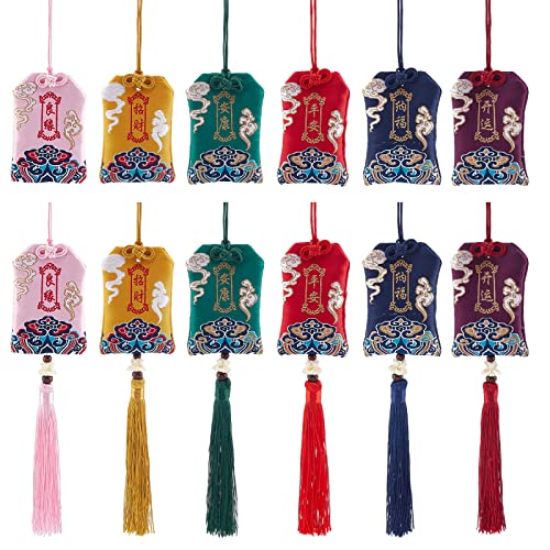 WEBEEDY 12 Stück Japanischen Omamori Glück Amulett Charms Glückstasche Omamori Charme Japanisch Schrein Glück Amulett für Auto Familie Freund Geschenke zu Weihnachten von WEBEEDY