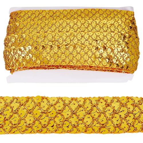 WEBEEDY 12m/13Yard Paillettenband Trim 3.5cm/1.4 Zoll Breit No Stretch Pailletten Trim Gold Flach Bling Pailletten Trim Ribbon für Home Dekoration Kleidungszubehör DIY Handwerk von WEBEEDY