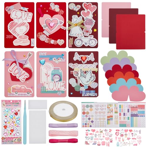 WEBEEDY 15 Set DIY Valentinstagskarten Bastelset Für Erwachsene 3 Farben Blanko Kartensets Mit Passenden Umschlägen Herz Aufkleber DIY Einzigartige Valentinstags Grußkarte von WEBEEDY