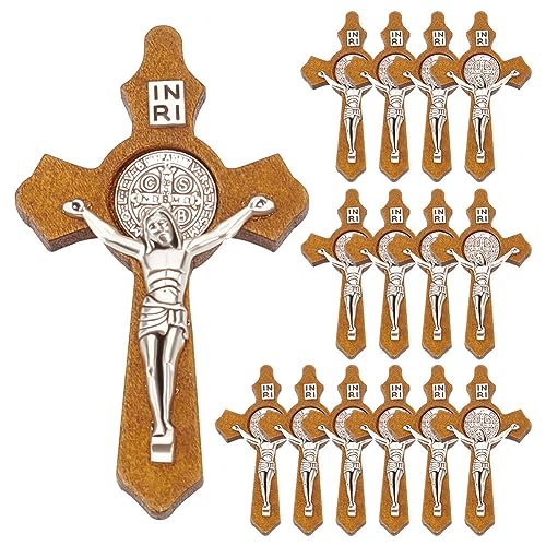 WEBEEDY 15 Stück Hölzernes Kruzifix Christliches Jesus-Kreuz Religiöse Kruzifix-Charms-Anhänger Für DIY-Rosenkranz-Halskettenherstellung Schmuckzubehör von WEBEEDY