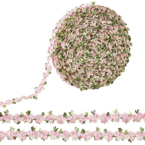 WEBEEDY 15 Yards Blumenstickerei Spitzenband Rosa Blumenband DIY Spitzenapplikation Nähen Handwerks Spitzenkante Für Hochzeitskleider Verzierung DIY Party Dekor Kleidung von WEBEEDY